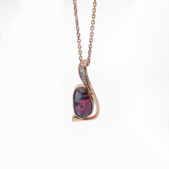 Australian Boulder Opal Pendant in 14K Solid Gold with Natural Diamond Accents - Picture 1 of 6